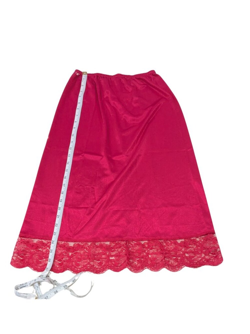 Vintage Burgundy Wine Red Nylon Half Slip Lace Hem Large Made USA ILGWU - Picture 4 of 5